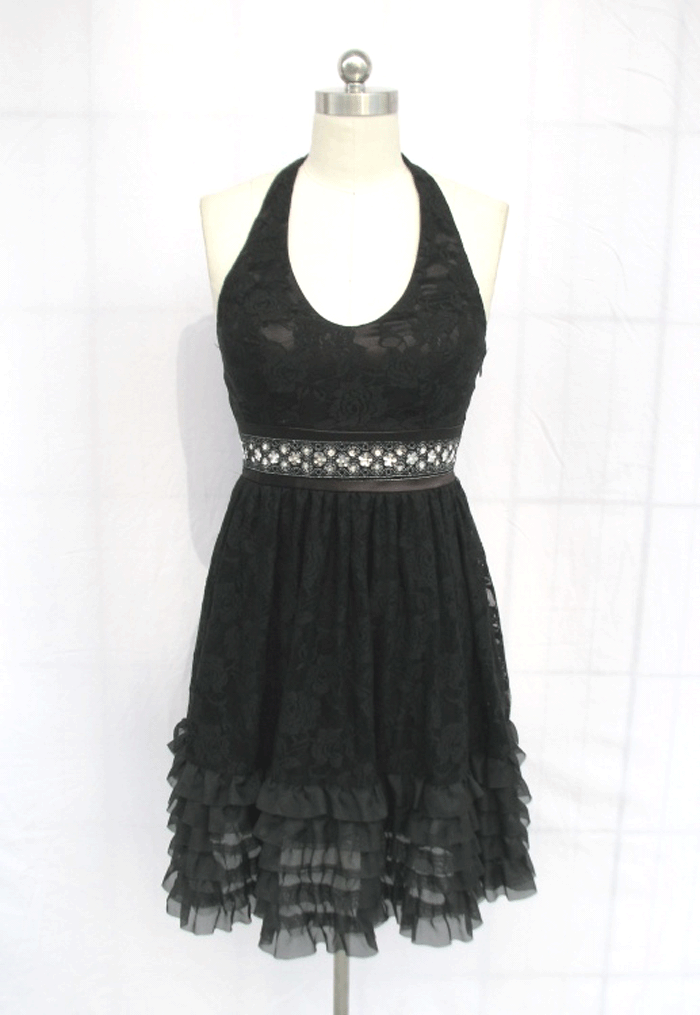 BL722 BLACK BEADED SEQUIN LAYERED LACE PADDED DRESS XXL  